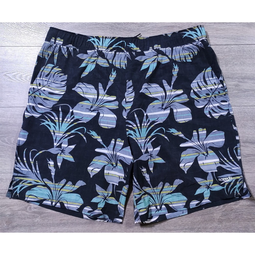 Speedo Swim Trunks Adult X-Large Black Floral Built In Liner Beach Lake Mens